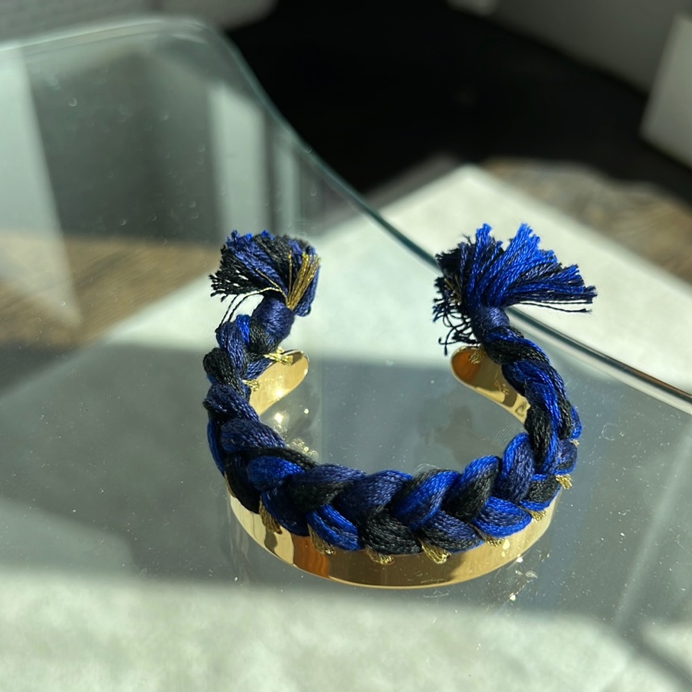 Aurelie Bidermann Copacabana braided cuff bracelet blue/gold NWT